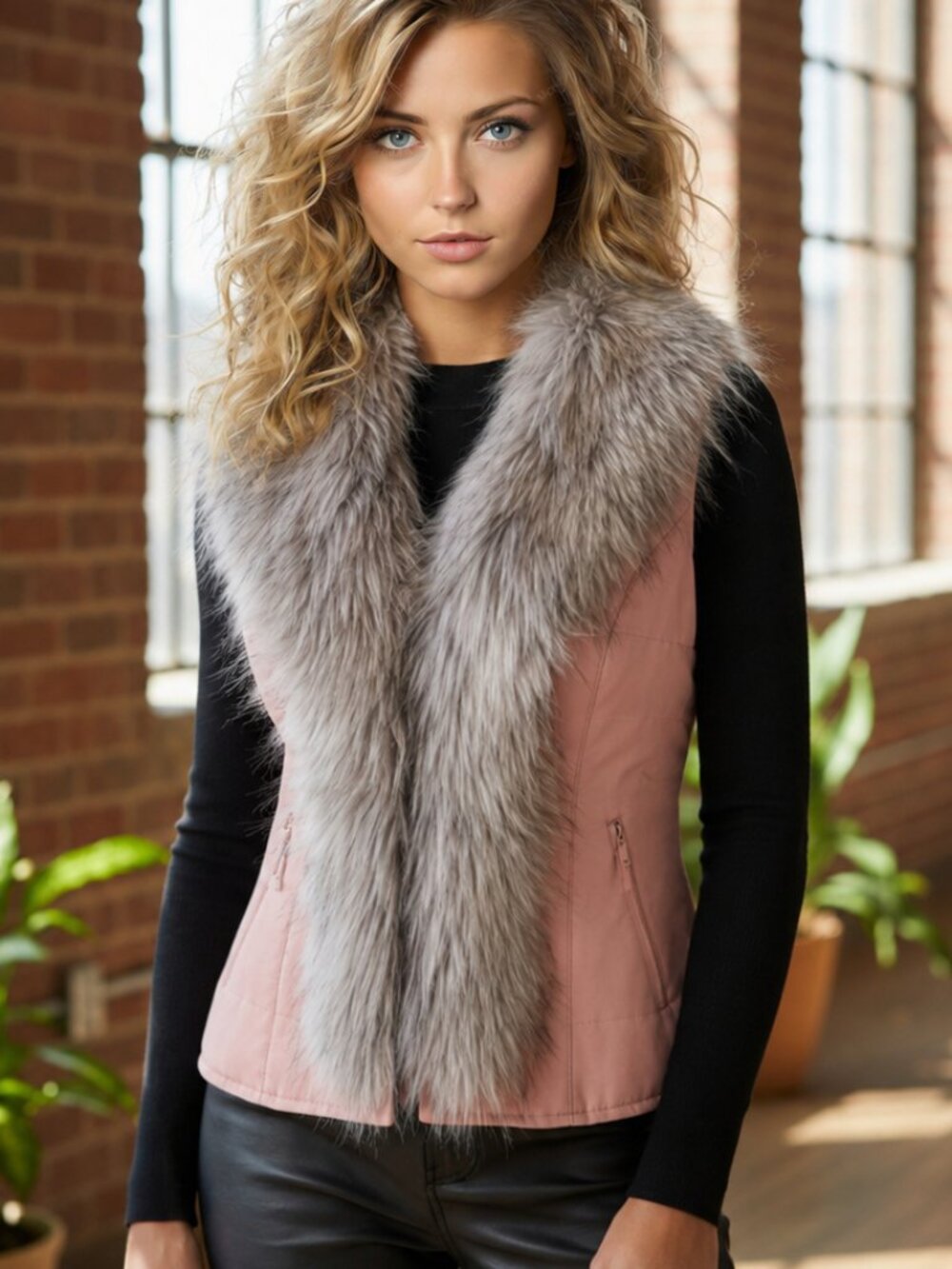 La Coalition Luxury Vegan Faux Leather Faux Fur Pink Vest NWT
